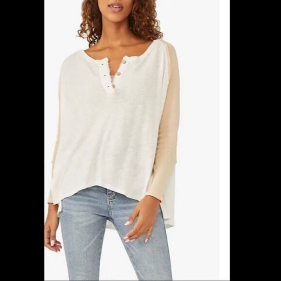 FREE People-Grand Slam Linen Blend Three-Quarter Sleeve Top (Size:Medium) - Picture 2 of 12